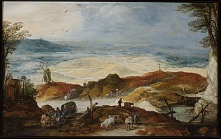 Sandy landscape with travellers and cattle