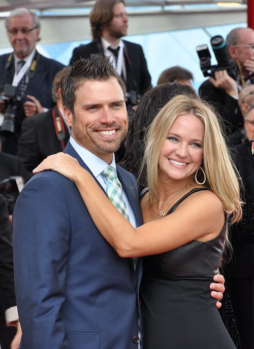 Case (right) with co-star Joshua Morrow (left), who portrays Nicholas Newman.