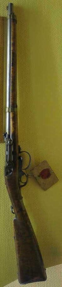 Naval Kammerlader M1857, with serial number 1. The tag secured to the rifle is the official approval of the model. Note that this rifle has not been m
