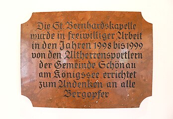 Gedenktafel zum Kapellenbau