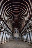 The Great Chaitya in the Karla Caves. The shrines were developed over the period from 2nd century BCE to the 5th century CE.