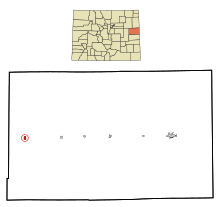 Kit Carson County Colorado Incorporated und Unincorporated Gebiete Flagler Highlighted.svg