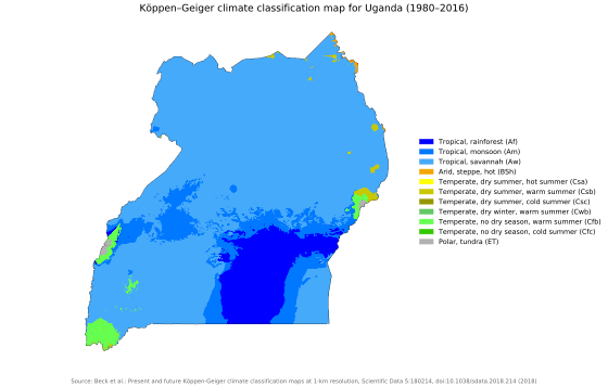Uganda map of Köppen climate classification.