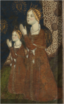 La reina Juana Manuel y una de sus hijas (Detalle del cuadro de la Virgen de Tobed).png