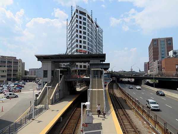 Fenway Center construction over Lansdowne station in July 2019