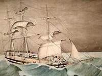 Aquarelle de F. Ferrier, 1833, Le Bordelais passant Le Cap Horn en 1827.