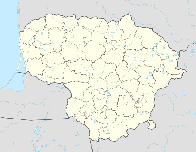 Mapa konturowa Litwy, blisko centrum na dole znajduje się punkt z opisem „Katedra Przemienienia Pańskiego w Koszedarach”