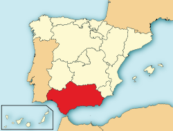 Andalūzijas atrašanās vieta Spānijā