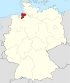 Kort over Tyskland, position for distriktet Cuxhaven fremhævet