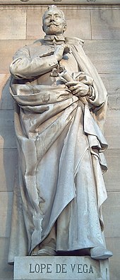 Statue von Lope de Vega in Madrid (Manel Fuxà, 19. Jahrhundert). (Quelle: Wikimedia)