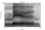 A spectrogram showing the sound of the spoken English word "man", which is written phonetically as [mæn]. In flowing speech, there is no clear division between segments, only a smooth transition as the vocal apparatus moves.