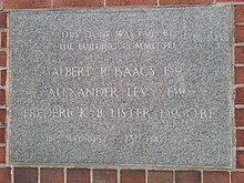 Cornerstone, 1952 Manc Reform Syn, plaque to Albert Isaacs, Alexander Levy, Frederick Lister.jpg