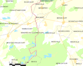 Mapa obce Mandres-aux-Quatre-Tours