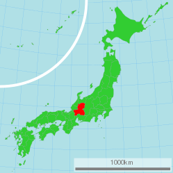 Gifu-præfekturets beliggenhed i Japan.