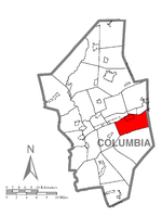 Mapa del condado de Columbia, Pensilvania, destacando el municipio de Mifflin