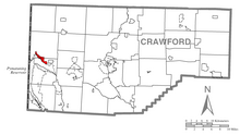 Mapa de Pymatuning North, condado de Crawford, Pensilvania resaltado.png