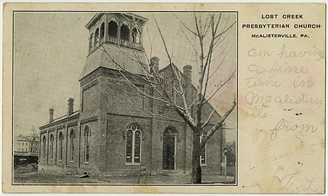 Lost Creek Presbyterian Church on an old postcard