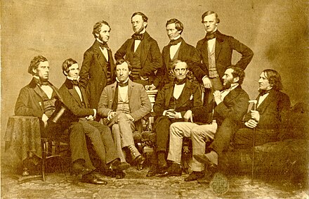 Holmes with Members of the Boston Society for Medical Improvement in 1853, seated second from left
