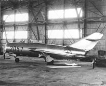 MiG-15 delivered by a defecting North Korean pilot to the US Air Force. MiG-15bis in hangar at Kimpo AB 21 Sept 1953.jpg