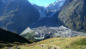 Oberer Bereich des Gletschers, im Vordergrund der Lac du Miage