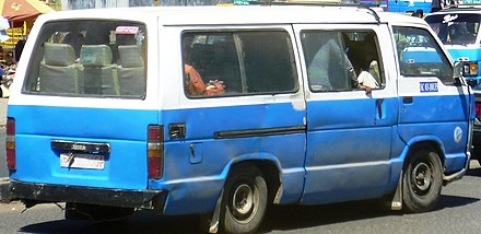 Blue and white share taxi is the main public transport in Addis Ababa