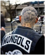 A Mongols member sporting club "colors" and tattoos. Mongols MC tattoo.png