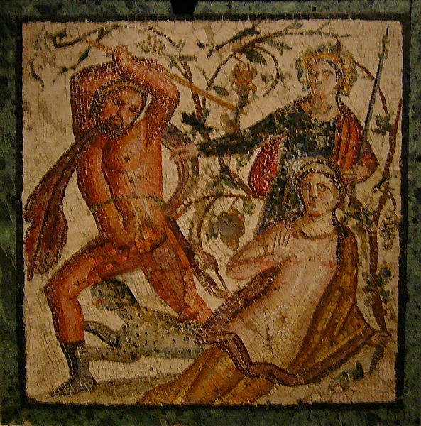 Lycurgus attacking the nymph Ambrosia (mosaic from Herculaneum, 45–79 AD)