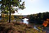 uitzicht op de Mohawk-rivier van Peebles Island State Park.