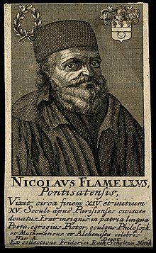 Nicolas Flamel. Line engraving. Wellcome V0001935.jpg