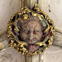Green Man. Boss in the east walk of the cloister, 1310-1314.