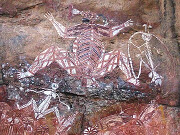 Art pariétal : Anbangbang Rock Shelter, Parc national de Kakadu, Australie. Repeint en 1962-64