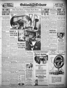 A photograph of the front page of the Oakland Tribune describing bomb threats against the first black homeowners in Piedmont, California