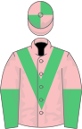 Розовый, изумрудно-зеленый шеврон, рукава разрезанные пополам, кепка с разрезом на четверть 