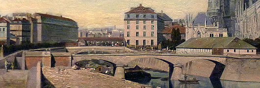 Le pont vers 1860, Le Quai de Montebello et le chevet de Notre-Dame (détail), Émile Harrouart, musée Carnavalet.