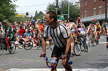 The Synchronised Cycling Drill Team shown performing. PaintedCyclists2005 3.jpg