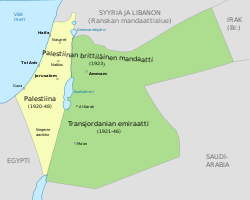Palestiinan brittiläisen mandaatin itäinen osa muodosti Transjordanian emiraatin.