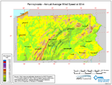 Pennsylvania 80-Meter Wind Map Pennsylvania Wind Resource Map 80m wind map.PNG