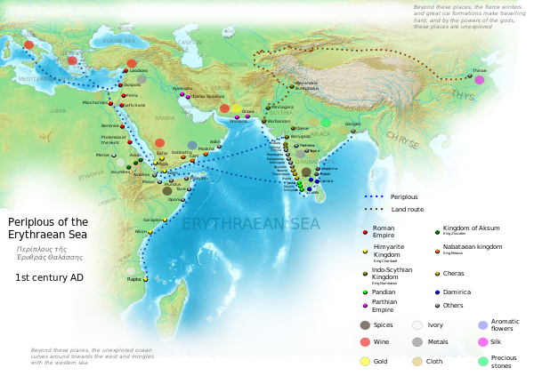 Names, routes and locations of the Periplus of the Erythraean Sea (1st century CE)