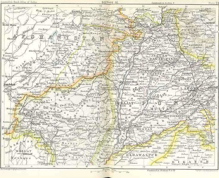 File:Plate 24. Sect. III- Afghan Frontier, SE Afghanistan and west Punjab of maps from Constables 1893 hand atlas.jpg