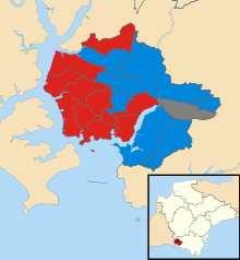 Result of the council election when these seats were last contested in 2018 Plymouth City Council election 2018 map.svg