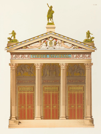 Polychromatic façade of the Cirque Nationale, Paris, by Jakob Ignaz Hittorff, 1840[18]