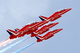 The Red Arrows in a practice formation over RAF Akrotiri, Cyprus
