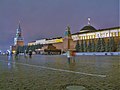 Kremlin seen from Red Square at night, in the middle : Lenin's Mausoleum
