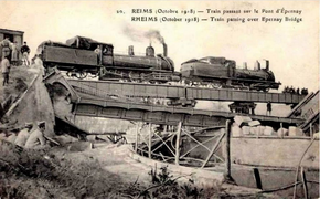 Pont-rail provisoire d'épernay et pont détruit.