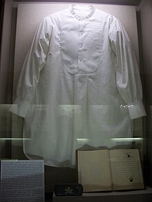 The home features an array of items from pivotal moments in Roosevelt's life, including the bullet-pierced shirt and speech from the 1912 assassination attempt. Rooseveltshirt.jpg