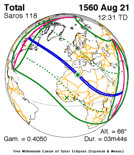 Solar eclipse of August 21, 1560 16th-century total solar eclipse