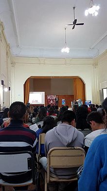 Professor Rodrigo Gaston Manresa conference at the Software Freedom Day 2016 event in the Superior Institute of General Manuel Belgrano 6001, Salta, Argentina SFDProfesorManresa.jpg