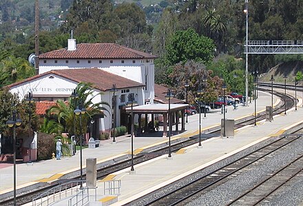 The San Luis Obispo train station is served by Amtrak, with the Pacific Surfliner and Coast Starlight lines.