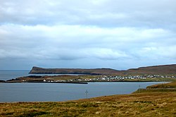 Sandur on the Island of Sandoy – view from the bay of Sandsvágur in the southeast