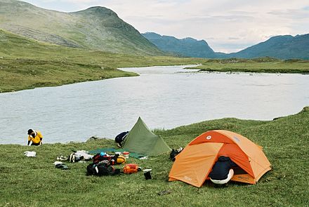 Camping by Smáljtajjåhkå in Sarek.